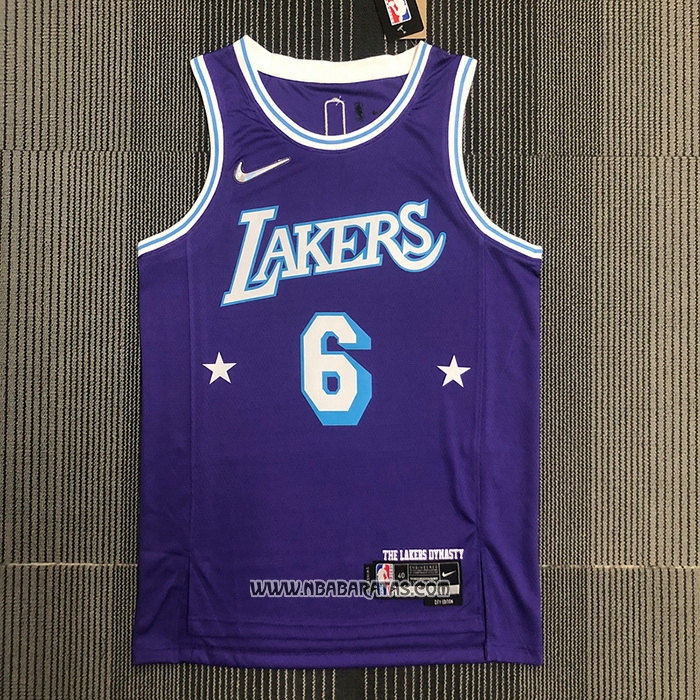 Camiseta Los Angeles Lakers LeBron James #6 Ciudad Edition 2021-22 Violeta